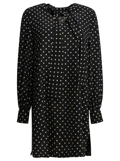 Valentino Mini Flared Dress With Long Sleeves And Knotted Bow In Black