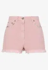 Valentino Knee Length Shorts Frayed Hem Floral Pockets Belt Loops In Pink