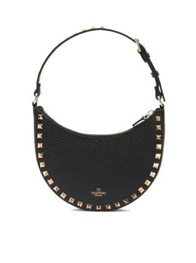 Valentino Garavani Mini Hobo Bag Rockstud In Garnet Calfskin In Black