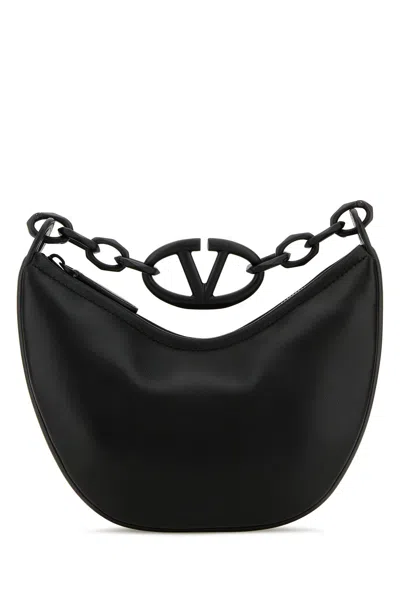 VALENTINO GARAVANI VALENTINO GARAVANI BLACK LEATHER HOBO VLOGO MOON HANDBAG