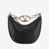 Valentino Mini Hobo Vlogo Moon Bag In Nappa Leather With Chain In Black