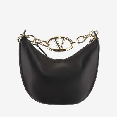 Valentino Garavani Mini Hobo Vlogo Moon Bag In Nappa Leather With Chain In Black