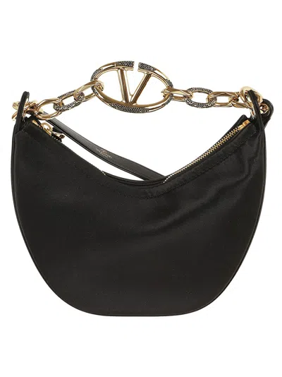 Valentino Garavani Valentino Mini Hobo Vlogo Moon Bag In Satin In Black