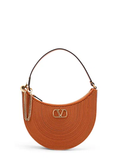 VALENTINO GARAVANI MINI HOBO VLOGO SIGNATURE VALENTINO GARAVANI LEATHER AND RAFIA BAG WITH METAL AND LEATHER SHOULDER S