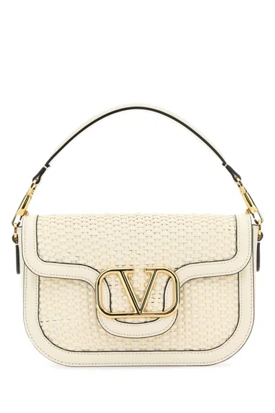 Valentino Garavani Mini Ivory Leather Alltime Shoulder Handbag In White