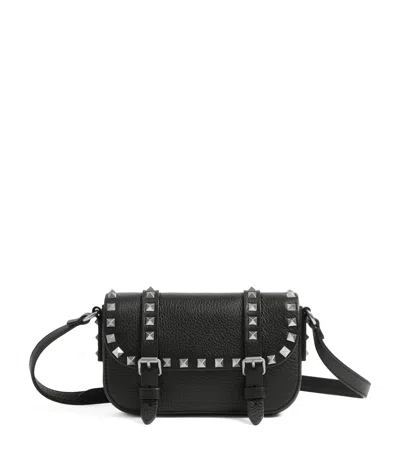 Valentino Garavani Mini Leather Rockstud Cross-body Bag In Black