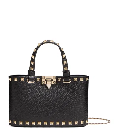 Valentino Garavani Mini Leather Rockstud Top-handle Bag In Black