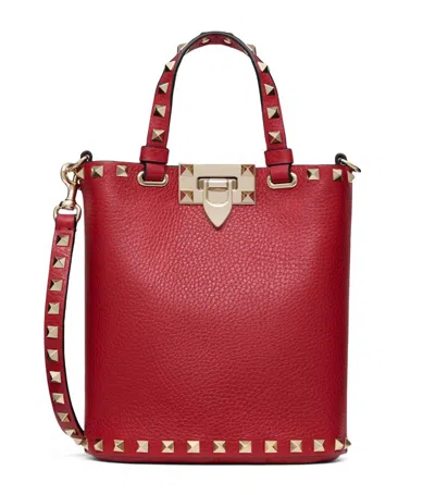 Valentino Garavani Mini Leather Rockstud Tote Bag In Ro Rosso V