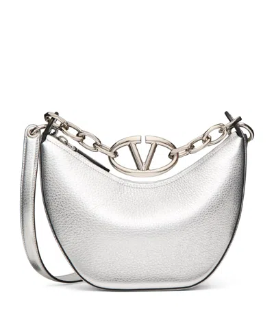 Valentino Garavani Mini Leather Vlogo Moon Shoulder Bag In Silver