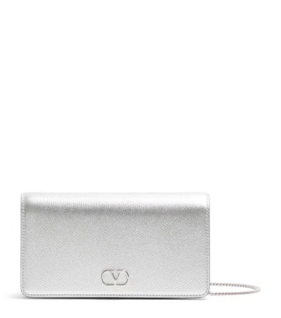 Valentino Garavani Mini Leather Vlogo Signature Shoulder Bag In Silver