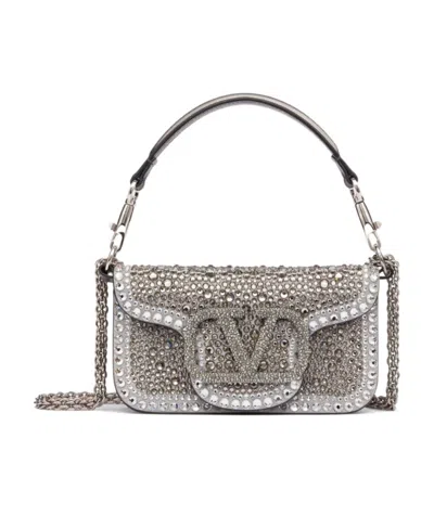 Valentino Garavani Mini Loc Small Logo Shoulder Bag In Gray