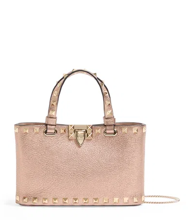 VALENTINO GARAVANI MINI METALLIC LEATHER ROCKSTUD TOP-HANDLE BAG