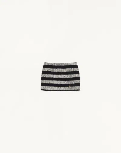 Valentino Mini Mini In Maxi Stripe Tweed Woman Ivory/black 40 In Multi
