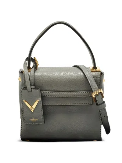 Pre-owned Valentino Garavani Mini My Rockstud Leather Tote Bag In Grey
