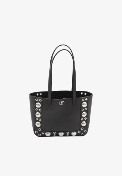 Valentino Garavani Mini Nellcote Leather Tote Bag In Black