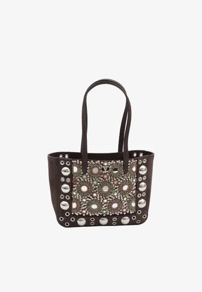 Valentino Garavani Mini Nellcote Suede Tote Bag In Brown