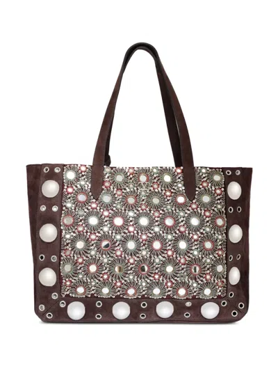 Valentino Garavani Mini Nellcôte Tote Bag In Brown