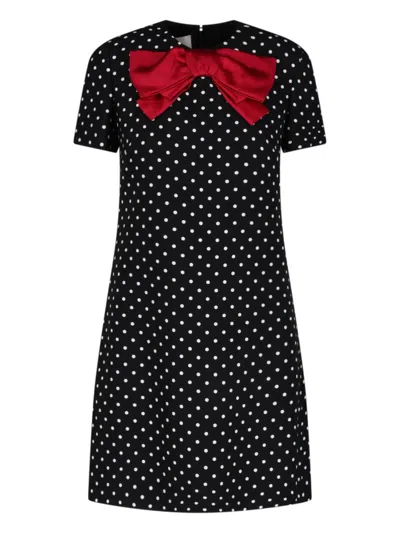 Valentino Mini Polka Dot Dress With Red Bow Detail