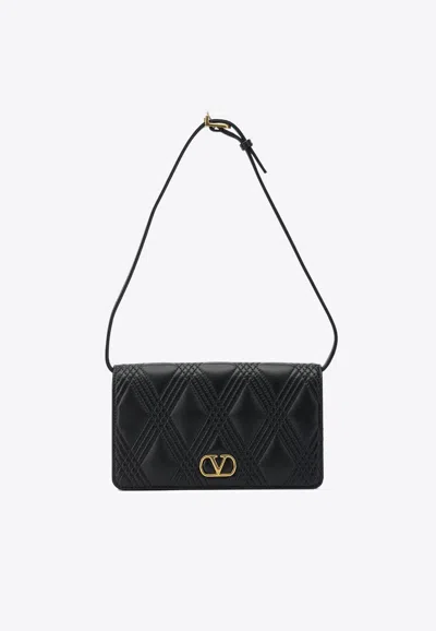 Valentino Garavani Mini Quiltie 67 Leather Shoulder Bag In Black
