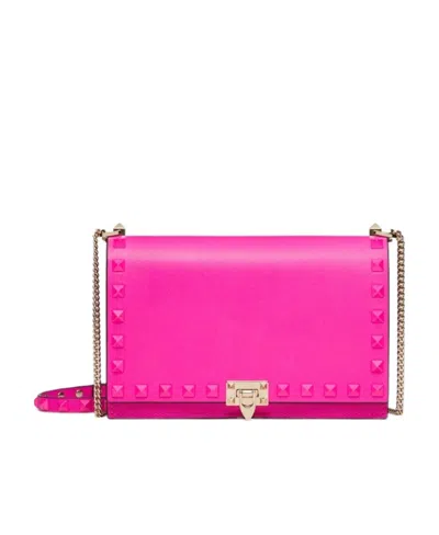 Valentino Garavani Mini Rockstud Calfskin Bag With Chain In Pink