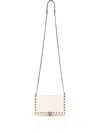 Valentino Light Ivory Rockstud Mini Bag With Chain In White