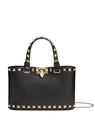 Valentino Garavani Mini Rockstud Shopping Bag In Grainy Calfskin In Black