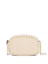 Valentino Borsa A Tracolla Rockstud In Pelle Avorio  Donna In Pink