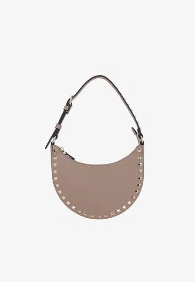 Valentino Garavani Mini Rockstud Grained Leather Hobo Bag In Powder