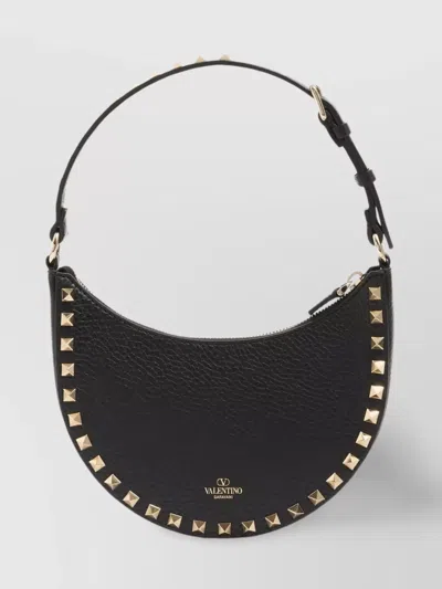 Valentino Garavani Mini Rockstud Hobo Bag In Grained Leather In Black