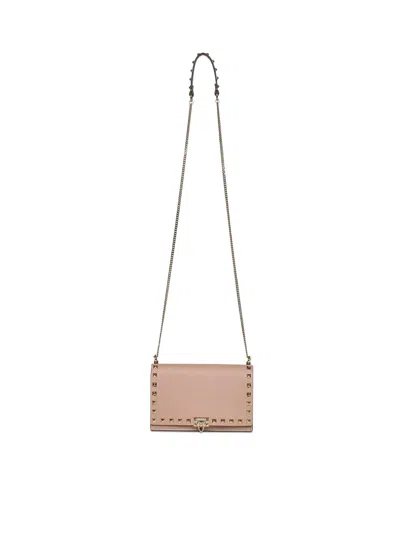 Valentino Garavani Mini Rockstud Leather Bag With Chain In White