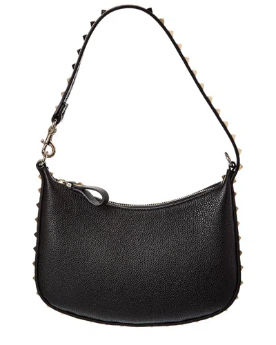 Valentino Garavani Rockstud Small Leather Hobo Bag In Black