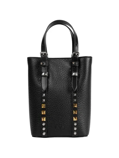 Valentino Garavani Mini Rockstud Leather Tote Bag In Black