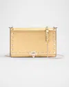 Valentino Mini Rockstud Metallic Leather Wallet On Chain In Old Gold