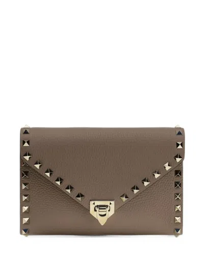 Valentino Garavani Mini Rockstud Pebbled Leather Shoulder Bag In Gray