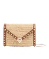 Valentino Garavani Mini Rockstud Raffia Crochet Shoulder Bag In Brown