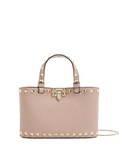 Valentino Garavani Rockstud Mini Shopping Bag In Grainy Calfskin Woman Poudre Uni