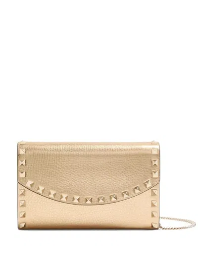 Valentino Garavani Mini Rockstud Wallet With Strap In Brown