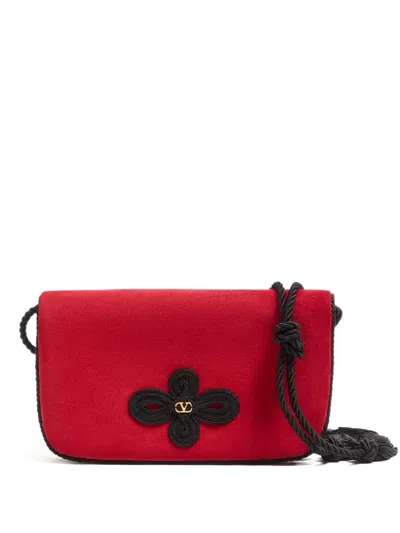 Valentino Garavani Sans Fin Tasseled Cord-trimmed Suede Clutch In Red