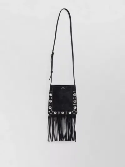 Valentino Garavani Mini Shoulder Bag Fringe Studs Strap In White