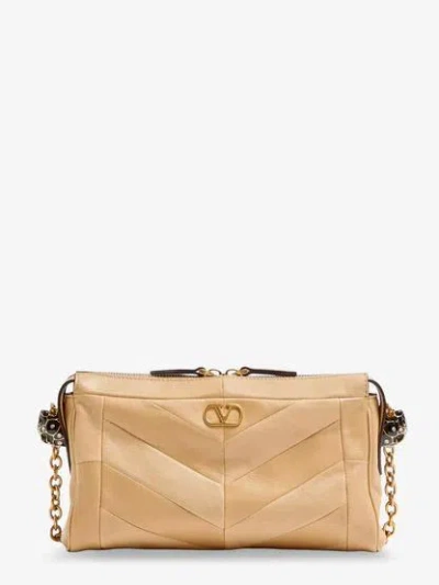 Valentino Garavani Panthea Small Shoulder Bag In Nappa Leather With A Chevron Pattern In Brown