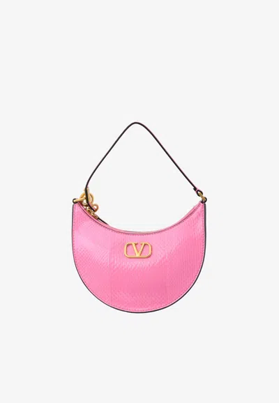 Valentino Garavani Mini Signature Vlogo Hobo Bag In Snakeskin Leather In Pink