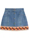 Valentino Garavani Denim Mini Skirt With Jacquard Trim In Blue