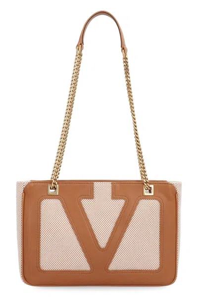Valentino Garavani Elegant Mini Tote Handbag With Chain Strap In Brown