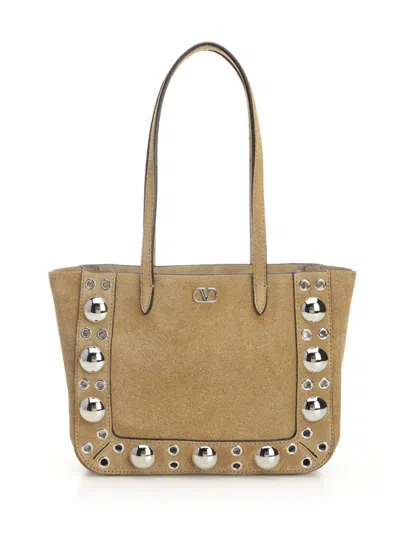 Valentino Garavani Mini Tote | Nellcote | Frame Suede A./pall.multi Studs-logo Shoulder Bags Brown