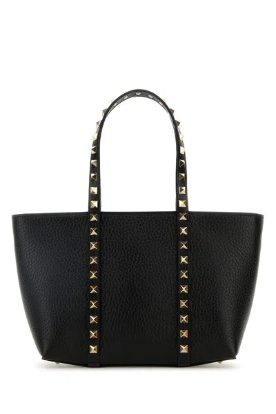 VALENTINO GARAVANI VALENTINO GARAVANI BLACK LEATHER MEDIUM ROCKSTUD HANDBAG