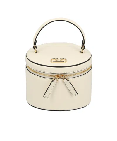 Valentino Garavani Mini V Logo Zipper Cosmetic Bag In Nude
