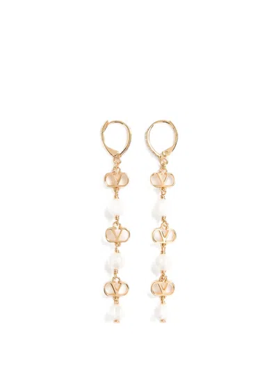 Valentino Garavani Mini -inspired Crystal & Glass Bead Drop Earrings, Hook Closure (8 X 1.1 Cm), Made In Oro