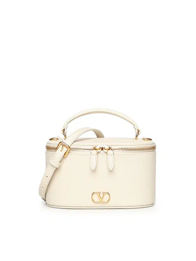 Valentino Garavani Mini Vanity Bag Vlogo Signature In Grained Calfskin In White