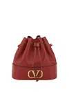 Valentino Signature Leather Bucket Bag With Chain Strap In Red