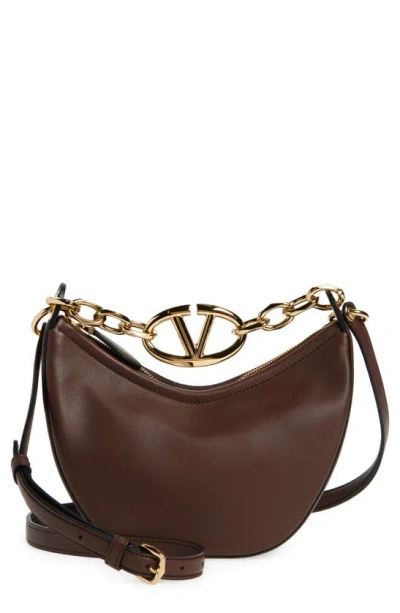 Valentino Garavani Mini Vlogo Chain Handle Crescent Hobo Bag In 514 Cacao